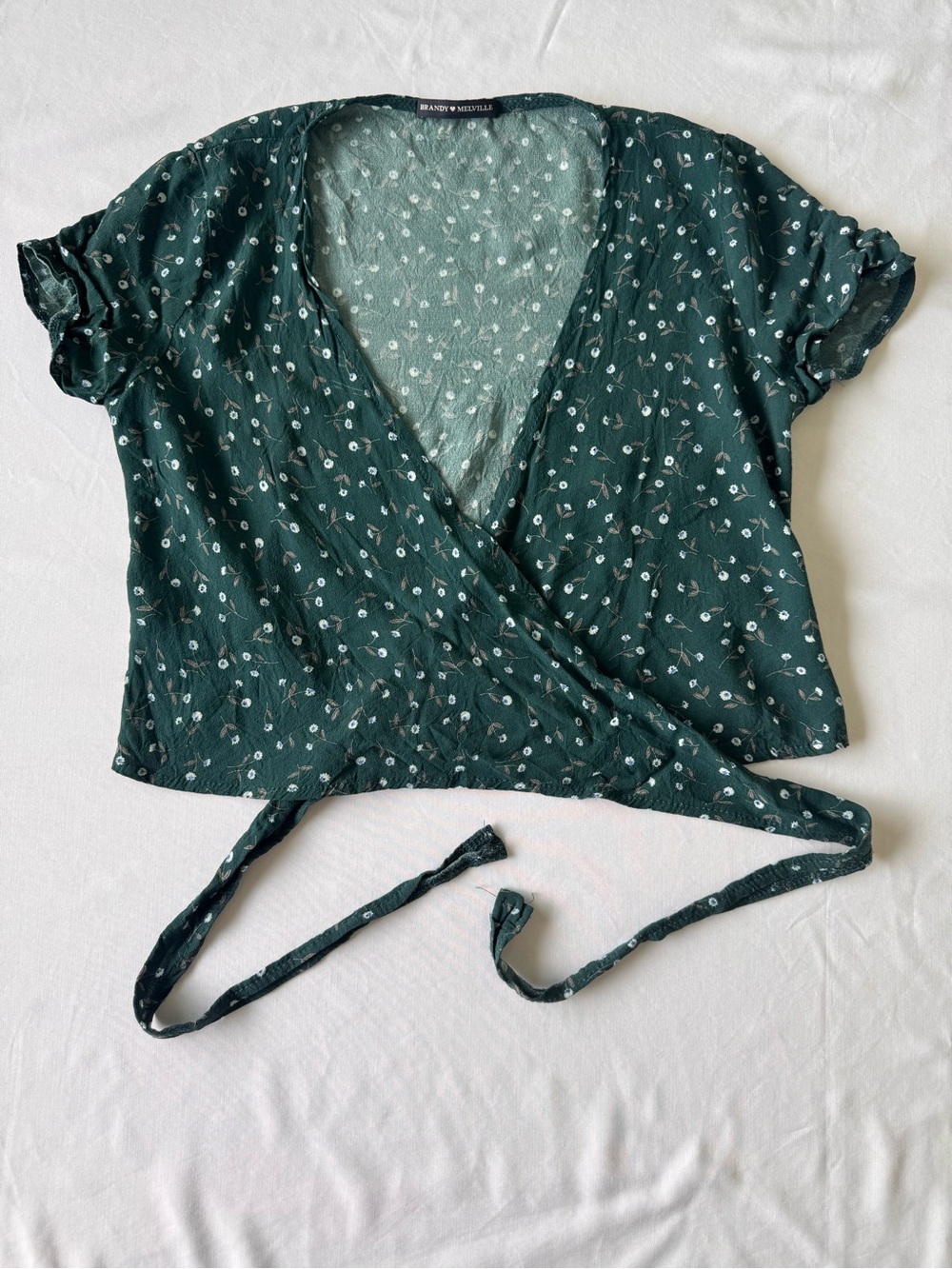 Brandy Melville Dark Green Floral Wrap Crop Top -